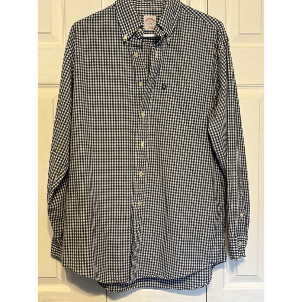 Vintage Gray White Plaid Brooks Brothers 346 Dress Shirt Size Medium Red Tag